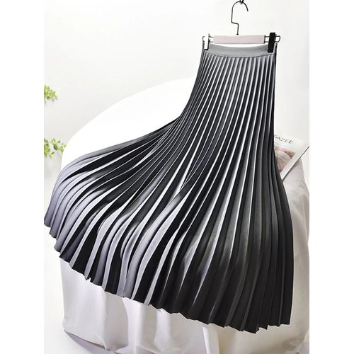 Marque Designer Femmes Printemps Automne Élégant Chic Solide Jupe Plissée Taille Haute De Luxe De Mode Avec Artificiel Astique Femelle C-035