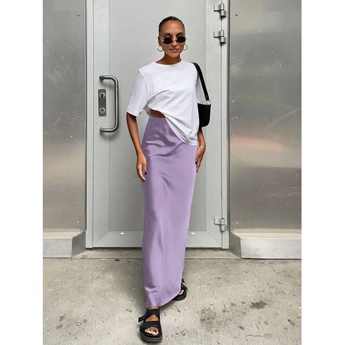 Jupe Trompent En Satin Noir Pour Femme,Élégante,Taille Haute,Mince,Couleur Unie,Longue,Bureau,Printemps,Été,Mode,2024