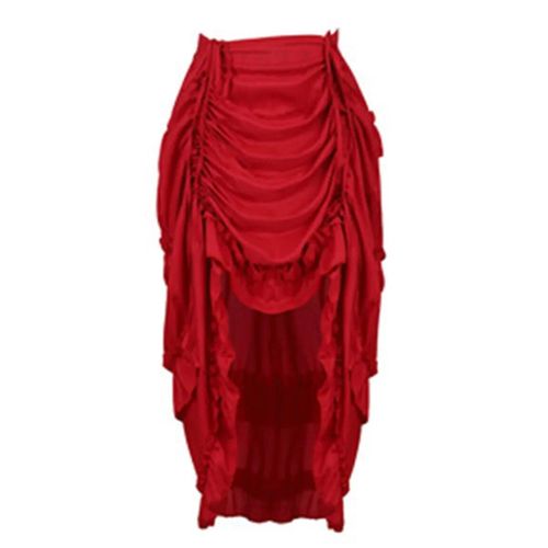 Jupe Maxi Longue Plissée Pour Femmes,Jupe Gothique Irrégulière,Longue,Haut Et Bas,Costumes Punk Sexy,Corset Rouge
