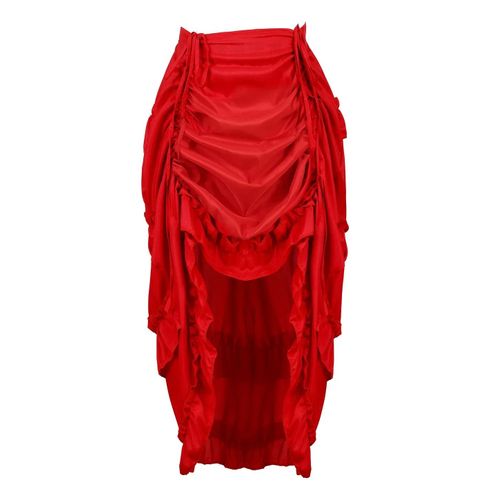Jupe Maxi Longue Plissée Pour Femmes,Jupe Gothique Irrégulière,Longue,Haut Et Bas,Costumes Punk Sexy,Corset Rouge