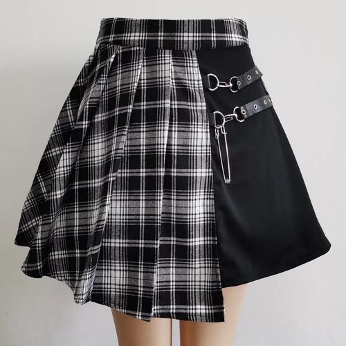 Jupe Courte Plissée Rouge Tartan Pour Femme,Streetwear À Carreaux,Bouton Latéral,Mini Jupe Décontractée,Tout Match,Mode