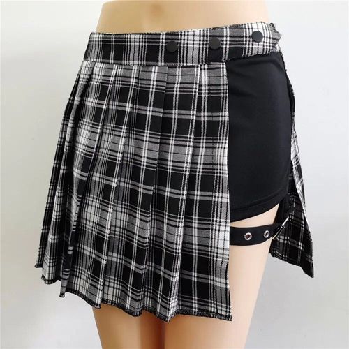 Jupe Courte Plissée Rouge Tartan Pour Femme,Streetwear À Carreaux,Bouton Latéral,Mini Jupe Décontractée,Tout Match,Mode
