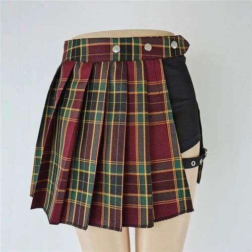 Jupe Courte Plissée Rouge Tartan Pour Femme,Streetwear À Carreaux,Bouton Latéral,Mini Jupe Décontractée,Tout Match,Mode