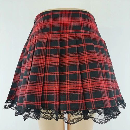 Jupe Courte Plissée Rouge Tartan Pour Femme,Streetwear À Carreaux,Bouton Latéral,Mini Jupe Décontractée,Tout Match,Mode