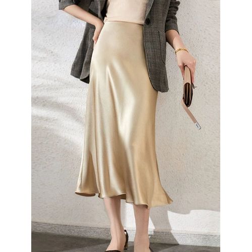 Jupes Longues En Satin Taille Haute Pour Femmes,Jupe Trapèze Élégante,Coupe Couvertes,Gris,Noir,Mode Printemps,Été,2024