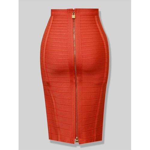 Jupe Crayon Sexy À Fermeture Éclair Pour Femme,16 Couleurs,Orange,Bleu,Noir,Rouge,Tambour Artificiel Astique,Été,Xl,Média,58cm
