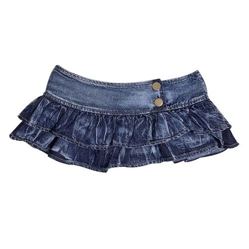 Mini Jupe En Jean Plissée Pour Filles Japonaises,Taille Basse,Ligne A,Bourgeon,Monochromatique,Tenue De Soirée En Boîte De Nuit,Style Punk,Lolita