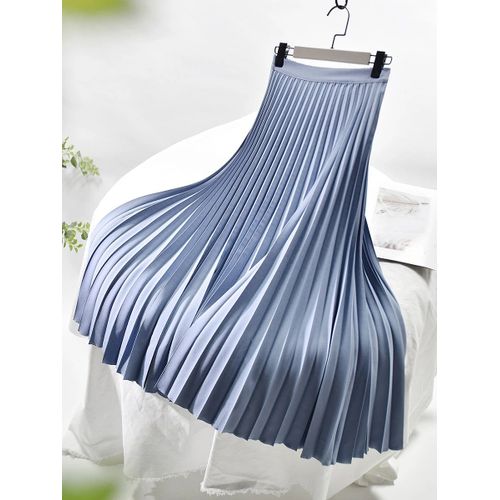 Marque Designer Femmes Printemps Automne Élégant Chic Solide Jupe Plissée Taille Haute De Luxe De Mode Avec Artificiel Astique Femelle C-035