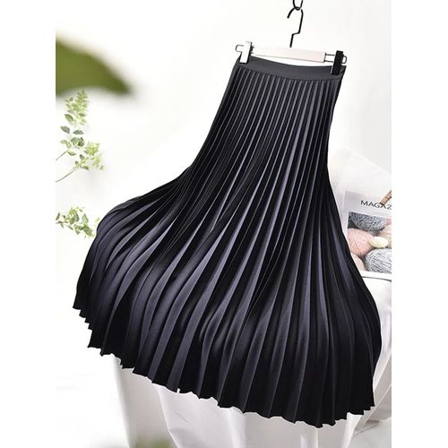 Marque Designer Femmes Printemps Automne Élégant Chic Solide Jupe Plissée Taille Haute De Luxe De Mode Avec Artificiel Astique Femelle C-035