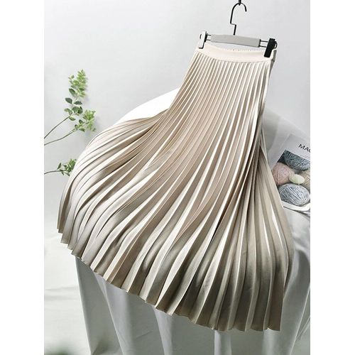 Marque Designer Femmes Printemps Automne Élégant Chic Solide Jupe Plissée Taille Haute De Luxe De Mode Avec Artificiel Astique Femelle C-035
