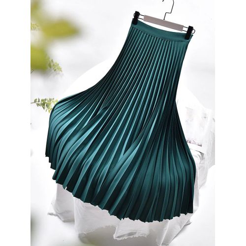 Marque Designer Femmes Printemps Automne Élégant Chic Solide Jupe Plissée Taille Haute De Luxe De Mode Avec Artificiel Astique Femelle C-035