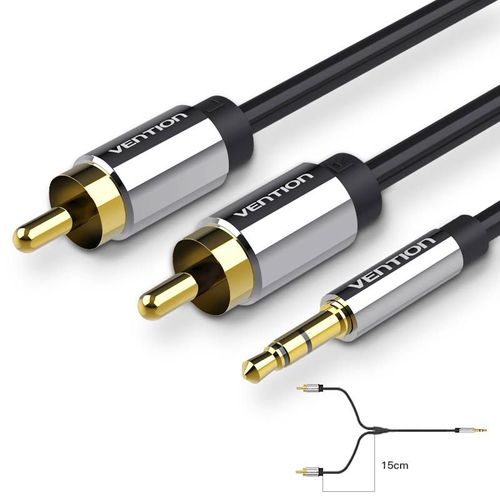 Vention Câble RCA 3.5 a 2rca câble audio rca 3.5mm Jack Pour téléphone Edifer Home Cinéma DVD 2RCA câble aux mâle a mâle 1m 2m 10m, Noir BCF- 1.5m
