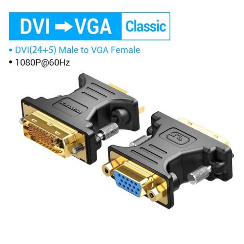 Vention Adaptateur DVI vers VGA 24 5 DVI-I Mâle vers VGA Femelle Convertisseur 1080P pour Ordinateur Moniteur TV Projecteur Câble VGA vers DVI 1pcs, Noir DV380VG- Autre