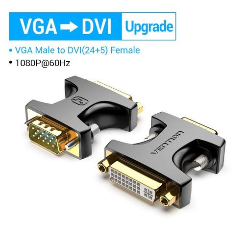 Vention Adaptateur DVI vers VGA 24 5 DVI-I Mâle vers VGA Femelle Convertisseur 1080P pour Ordinateur Moniteur TV Projecteur Câble VGA vers DVI 1pcs, Noir DDDB0 Upgrade- Other