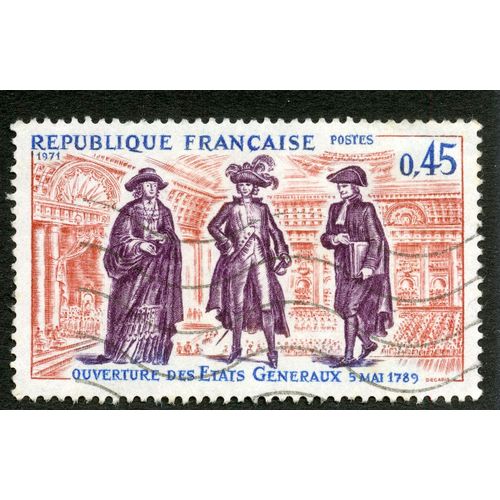 Timbre Oblitéré République Française, Ouverture Des États Généraux 5 Mai 1789, Postes, 0.45, 1971