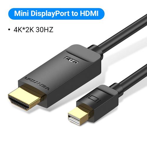 Vention Câble Mini DisplayPort vers HDMI Adaptateur 4K HD Mini DP vers HDMI pour MacBook Air PC iMac TV Projecteur Thunderbolt 2 vers HDMI, Noir 4K 30Hz HAH- 3m