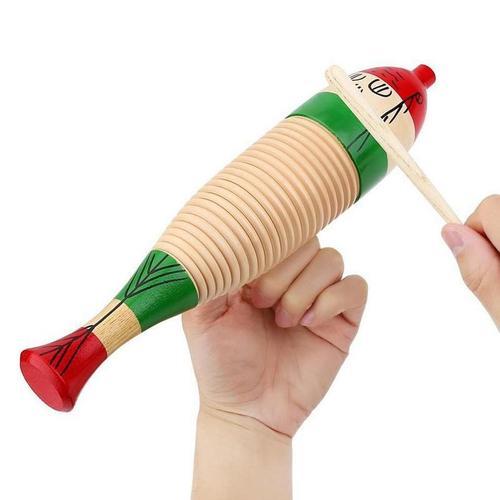 Instrument De Musique Guiro En Bois Avec Maillet,Jouet Musical Coloré En Forme De Poisson,Persch