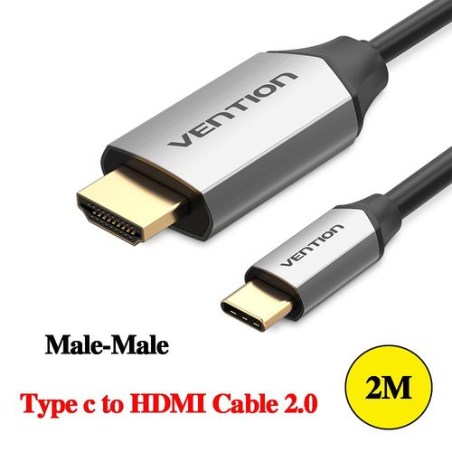 Vention Type C Adaptateur HDMI USB C vers 4K HDMI 2.0 Adaptateur pour MacBook Samsung Galaxy S10/S9 Huawei Mate 20 P20 Pro USB C HDMI NOUVEAU, Câble Mâle-Mâle 2M-