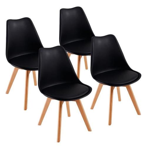 Dewinner Lot De 4 Chaises De Salle À Manger - Simili Noir - Scandinave - L 49 X P 56 Cm