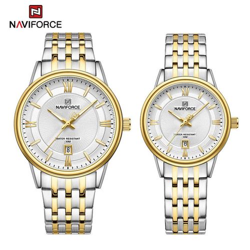 Naviforce-Montre De Marque Pour Couple,Simple,Étanche,Bracelet En Acier Inoxydable,Montres-Bracelets À Quartz Pour Homme Et Femme,Horloge Calendrier Shoe - Type Couple-Sgw