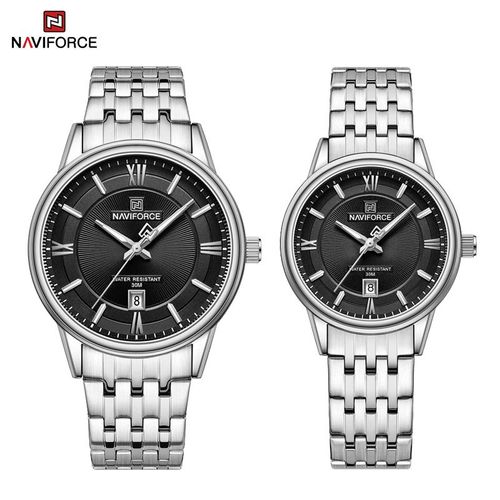 Naviforce-Montre De Marque Pour Couple,Simple,Étanche,Bracelet En Acier Inoxydable,Montres-Bracelets À Quartz Pour Homme Et Femme,Horloge Calendrier Shoe - Type Couple-Ssb