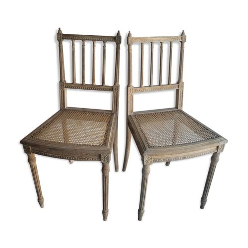 Paire De Chaises Cannes Anciennes Henri Ii Bois