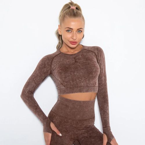 Pantalon De Yoga En Jean Délavé Pour Femme,Leggings Push-Up,Legging De Fitness Sans Couture,Legging De Sport,Manches Longues,Taille Haute,Entraînement Serré Ations Ins