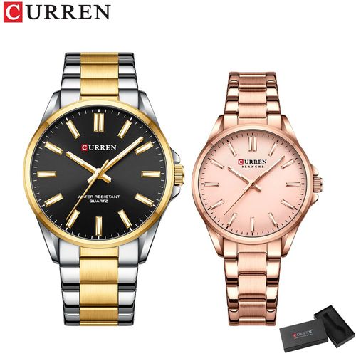 Istro Ren-Montres Étanches Pour Couple,Montres-Bracelets À Quartz Classiques Simples,Acier Inoxydable,Aiguilles Shoes,Marque Pour Les Amoureux - Type Gold Black Rose