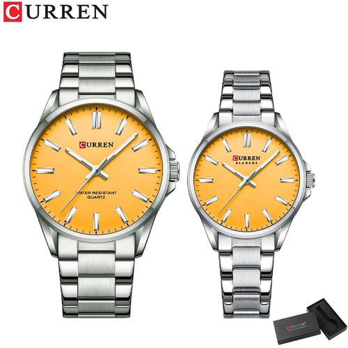 Istro Ren-Montres De Couple Pour Amoureux,Montres-Bracelets À Quartz Classiques Simples,Bracelet En Acier Inoxydable,Aiguilles Shoes,Marque De Mode - Type Silver Yellow
