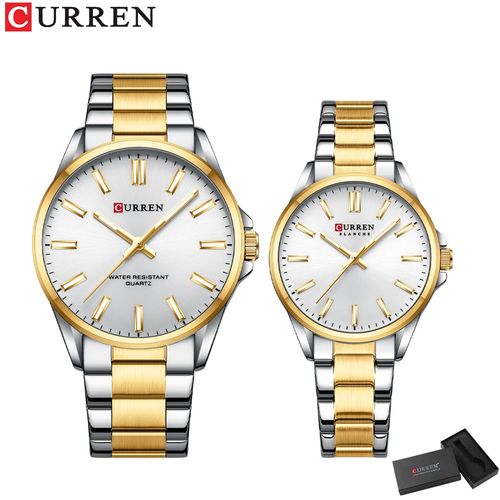 Istro Ren-Montres De Couple Pour Amoureux,Montres-Bracelets À Quartz Classiques Simples,Bracelet En Acier Inoxydable,Aiguilles Shoes,Marque De Mode - Type Gold White
