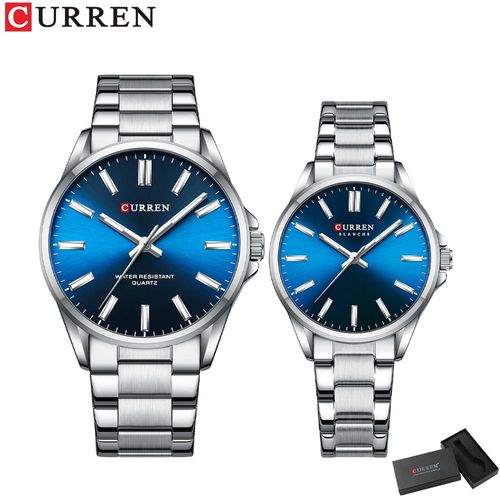 Istro Ren-Montres De Couple Pour Amoureux,Montres-Bracelets À Quartz Classiques Simples,Bracelet En Acier Inoxydable,Aiguilles Shoes,Marque De Mode - Type Silver Blue