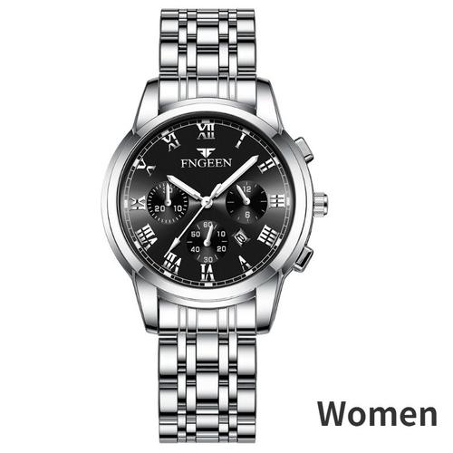 Fngeen-Montre De Couple Étanche Pour Homme Et Femme,Grand Cadran,Trois Yeux,Six Broches,Horloge À Quartz Ronde,Calendrier Shoous,Date,Sport,Luxe - Type Black Women