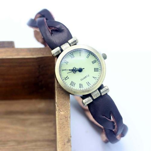 Shsby-Montre Simple Unisexe Roma Vintage,Bracelet En Cuir,Twist Cross,Pour Femmes,En Bronze 600 - Type Black