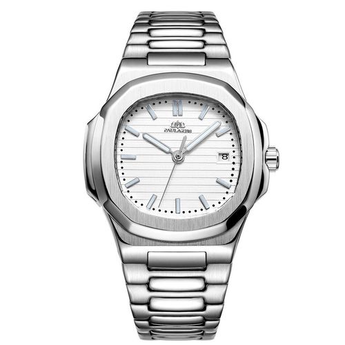 Montre Mécanique À Remontage Automatique Pour Homme,Acier Inoxydable Shoous,Bleu,Gris,Café,Noir,Cadran Blanc,Simple,Affaires - Type White
