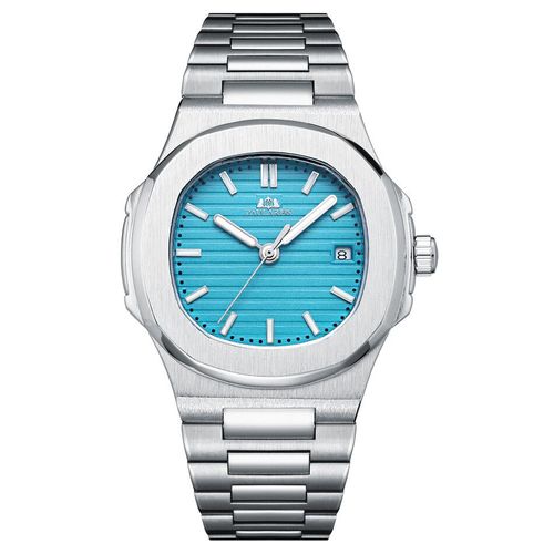 Montre Mécanique À Remontage Automatique Pour Homme,Acier Inoxydable Shoous,Bleu,Gris,Café,Noir,Cadran Blanc,Simple,Affaires - Type Tifny Blue