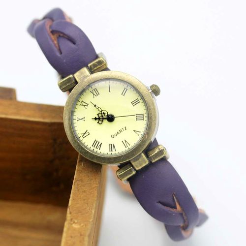 Shsby-Montre Simple Unisexe Roma Vintage,Bracelet En Cuir,Twist Cross,Pour Femmes,En Bronze 600 - Type Violet