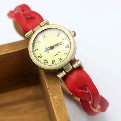 Shsby-Montre Simple Unisexe Roma Vintage,Bracelet En Cuir,Twist Cross,Pour Femmes,En Bronze 600 - Type Rouge