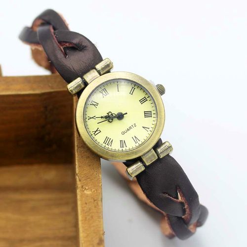 Shsby-Montre Simple Unisexe Roma Vintage,Bracelet En Cuir,Twist Cross,Pour Femmes,En Bronze 600 - Type Marron