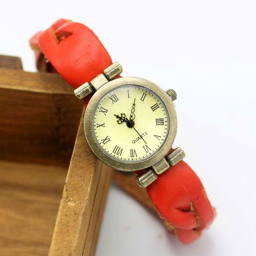 Shsby-Montre Simple Unisexe Roma Vintage,Bracelet En Cuir,Twist Cross,Pour Femmes,En Bronze 600 - Type Reddish Orange