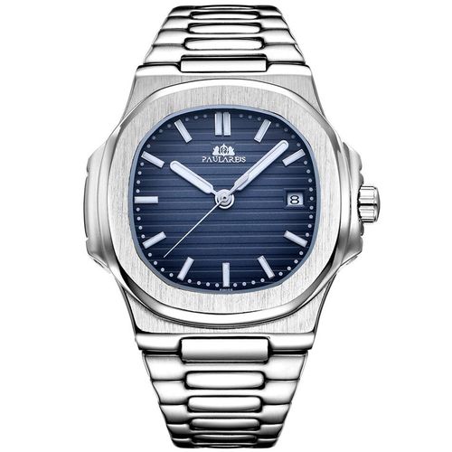 Montre Mécanique À Remontage Automatique Pour Homme,Acier Inoxydable Shoous,Bleu,Gris,Café,Noir,Cadran Blanc,Simple,Affaires - Type Dark Blue