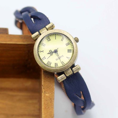 Shsby-Montre Simple Unisexe Roma Vintage,Bracelet En Cuir,Twist Cross,Pour Femmes,En Bronze 600 - Type Bleu