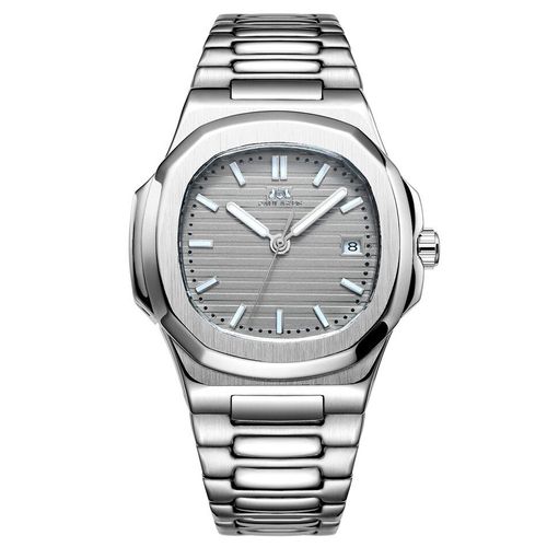 Montre Mécanique À Remontage Automatique Pour Homme,Acier Inoxydable Shoous,Bleu,Gris,Café,Noir,Cadran Blanc,Simple,Affaires - Type Grey