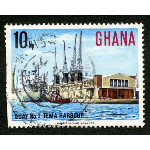 Timbre Oblitéré Ghana, Quay N°2 Tema Harbour, 10 Np