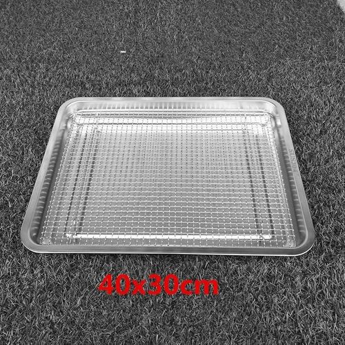 Filet de barbecue en acier inoxydable 304,mailles pour barbecue,outil de cuisson rectangulaire avec pieds,Drainage des gâteaux,cadre en maille - Type plate 40x30 add mesh