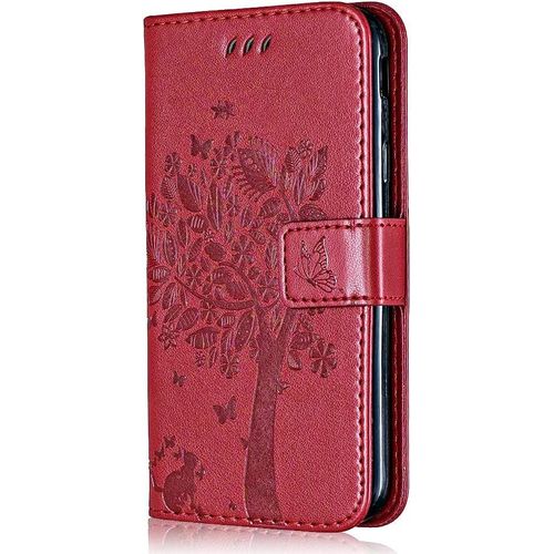 Coque Pour Samsung Galaxy A20 / Galaxy A30, 6.4 Pouces Conber Etui En Cuir Pu Portefeuille, Antichoc Flip Case Housse Pour Samsung Galaxy A20 / Galaxy A30 - Rouge (Non Applicable Pour Galaxy A20e)
