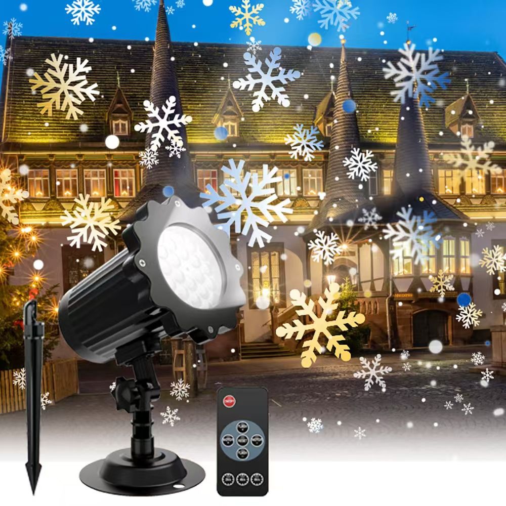 Projecteur De Noël Extérieur Flocons De Neige - IP65 étanche - Avec Télécommande - Pour Jardin, Maison - Ambiance Magique