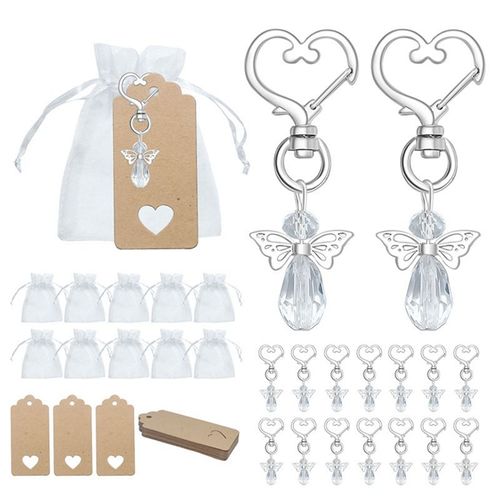 Porte-clés ange Souvenir 30 pièces, cadeaux de mariage, de réception-cadeau pour bébé, ensemble avec étiquette sac à bonbons à cordon coulissant