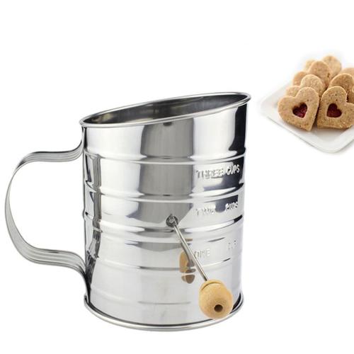 Tamis à mailles en acier inoxydable, agitateur à farine portatif, 3 tasses de sucre glace, outil de cuisson, ustensiles de cuisson pressés à la main