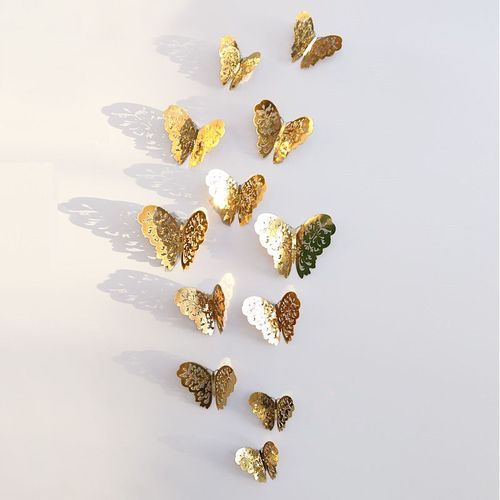 Autocollant Mural Papillon 3d Ajouré, 12 Pièces, Pour La Décoration De La Maison, Bricolage, Stickers Pour Réfrigérateur, Décoration De Chambre D'enfants, Décor De Fête De Mariage