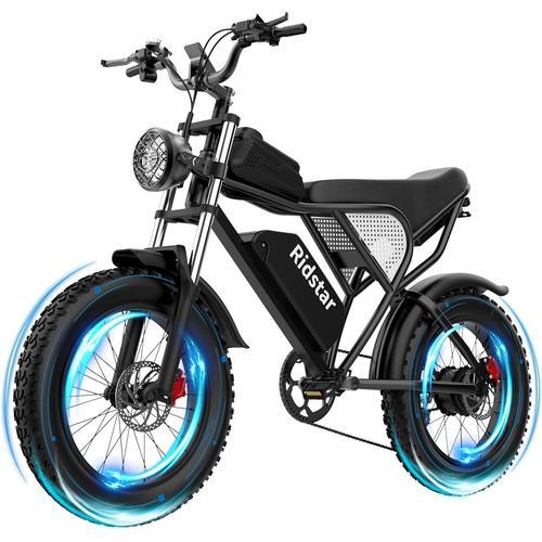 Ridstar Q20 Vélo Électrique ,Moteur Sans Balais 1500 W, Gros Pneus 20 X 4,0 Pouces, Batterie Amovible 48 V 20 Ah, Vitesse Maximale De 48 Km/H, Charge Maximale De 150 Kg, Autonomie Maximale De 120 Km